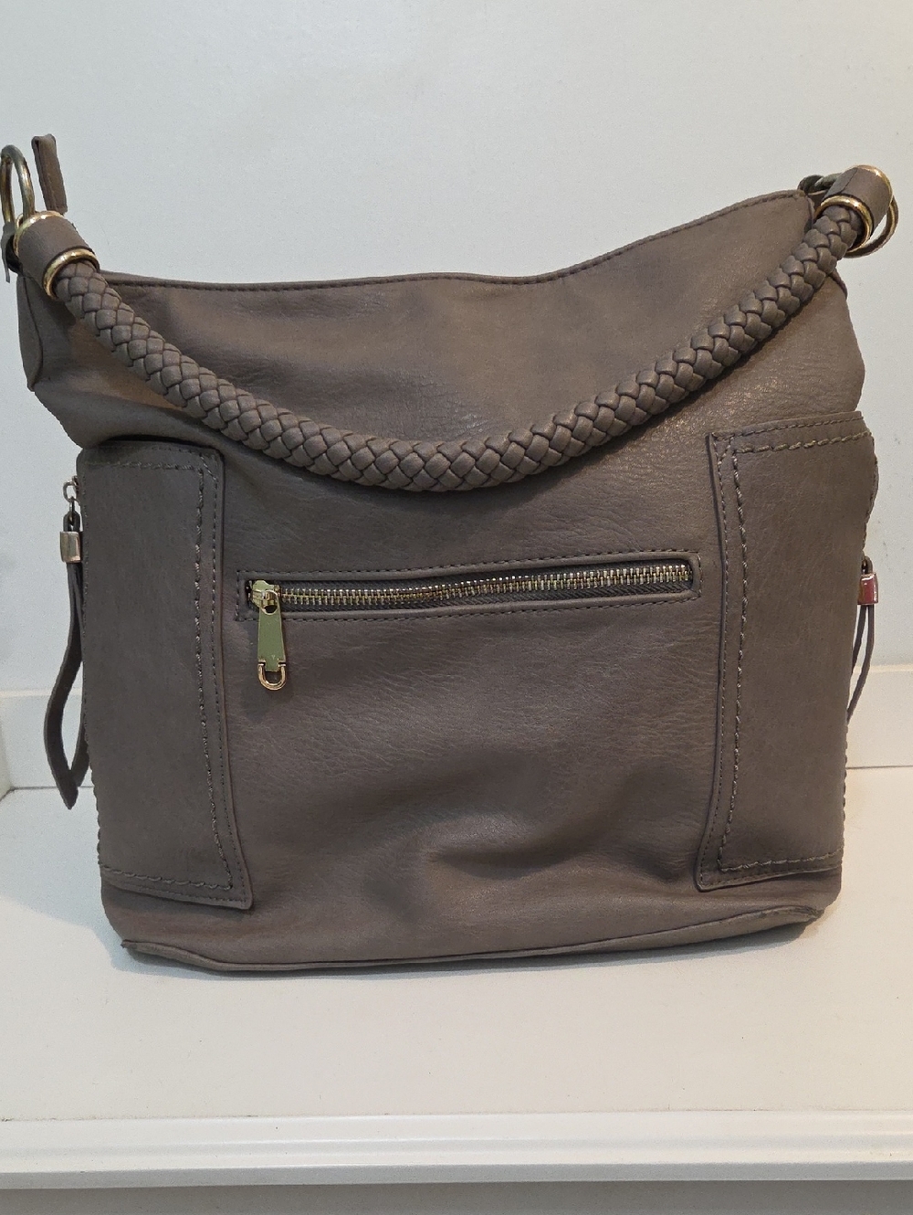 Miztique Braided Handle Shoulder Bag in Taupe
